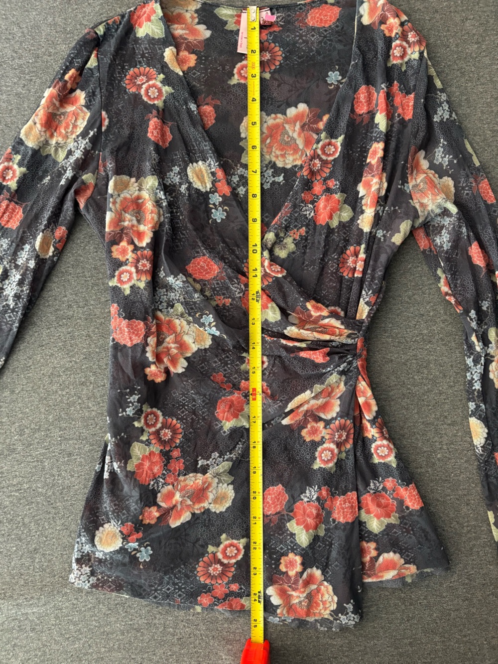 Sweet Pea Black Floral Wrap-Front Long Sleeve Top - Picture 8 of 10